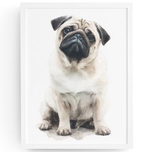 Watercolor Fawn Pug Dog Pet Portrait Wall Art Print Poster Unframed